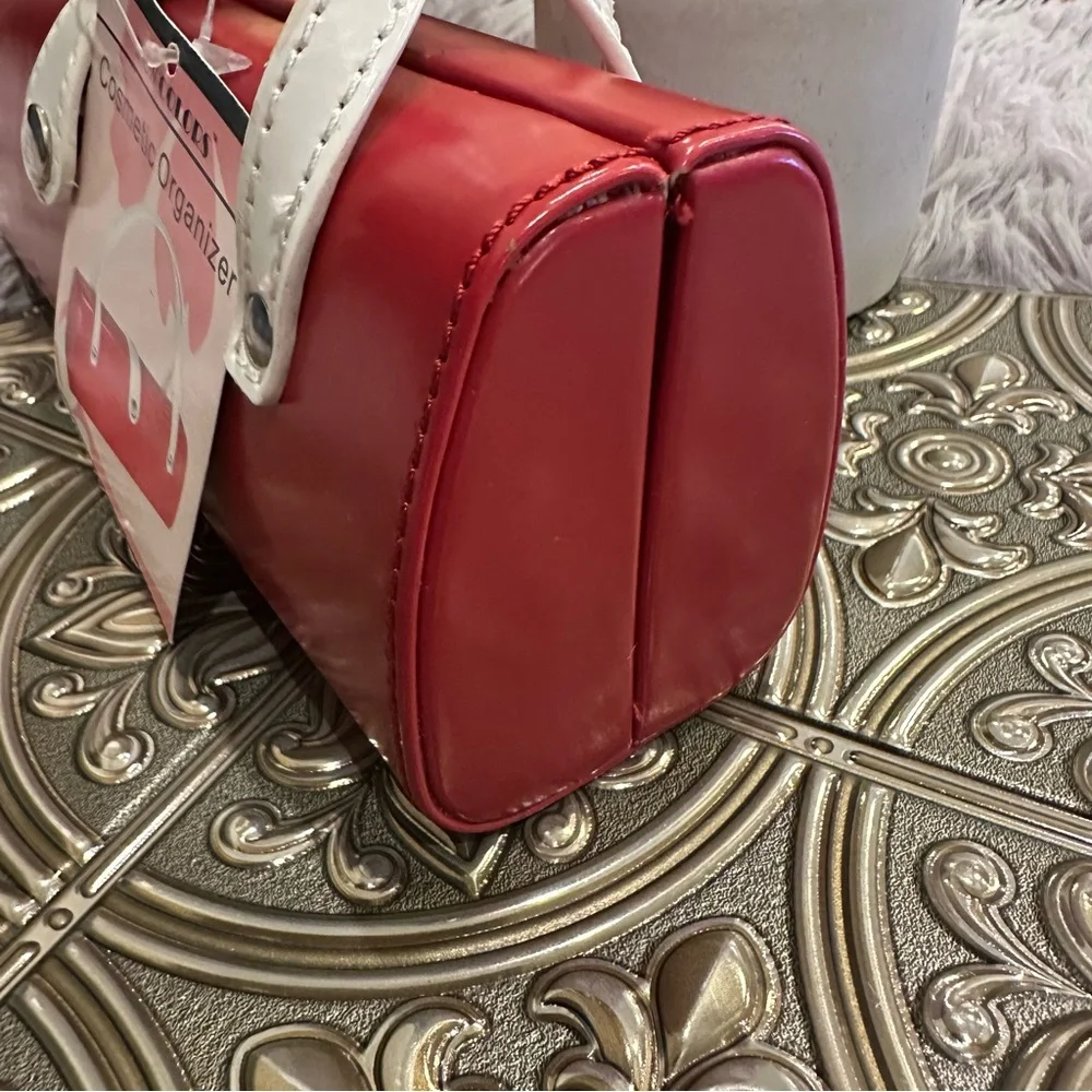 🌹VINTAGE Show Colors Cosmetic RED & WHITE Organizer Make Up Case Mini Purse